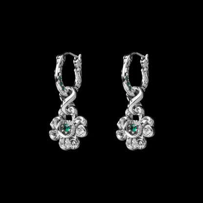 Pair of customized clover serpent earrings in silver