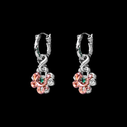 Pair of customized clover serpent earrings in silver and rose gold plating