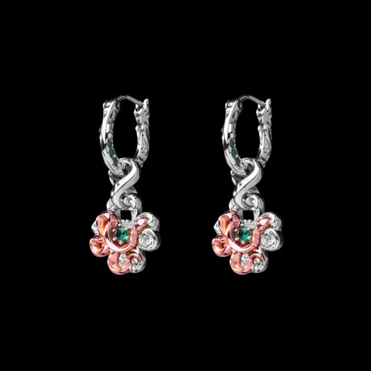 Pair of customized clover serpent earrings in silver and rose gold plating