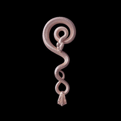 14K Rose Gold coiled serpent keychain, front view