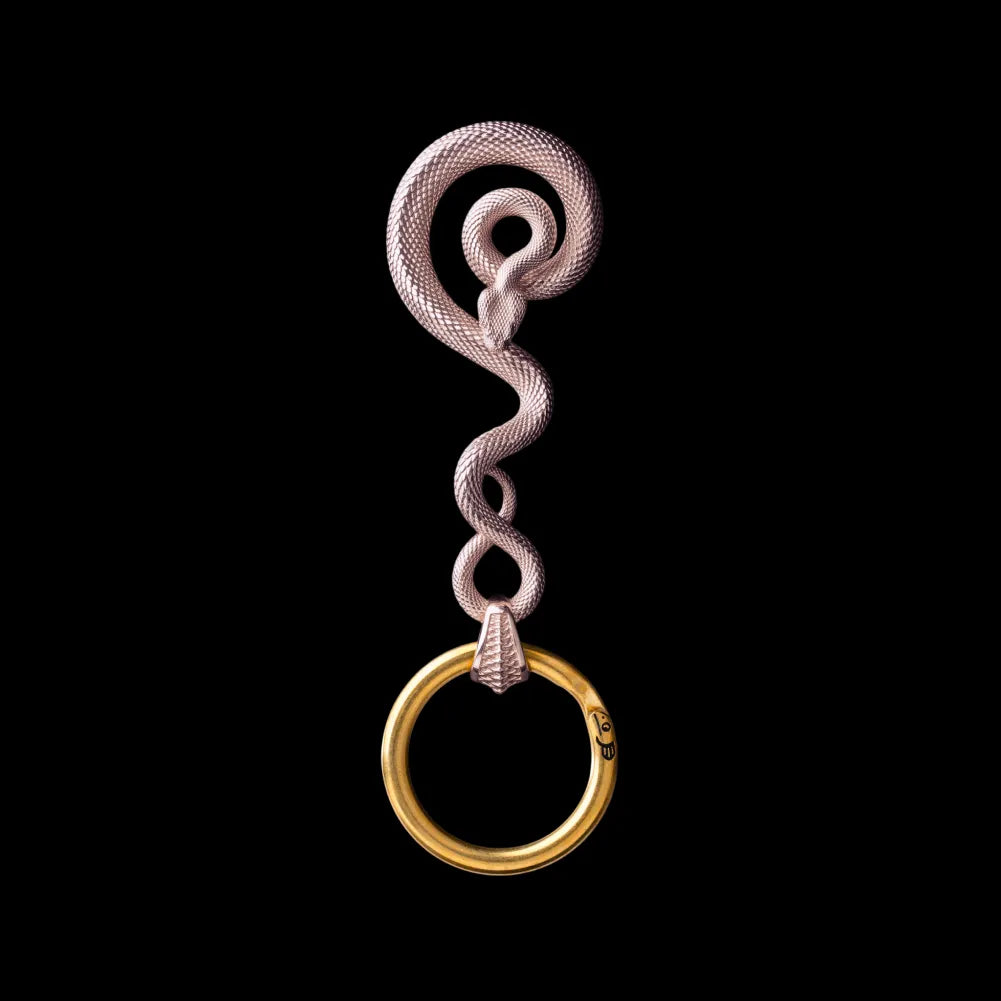 Coiled Serpent Keychain in 14K Rose Gold with Key Ring