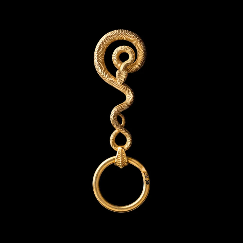 Coiled Serpent Keychain in 24K Gold with Key Ring
