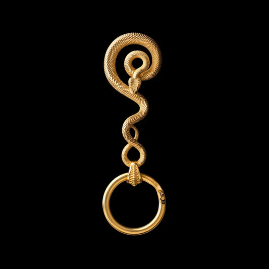 Coiled Serpent Keychain in 24K Gold with Key Ring