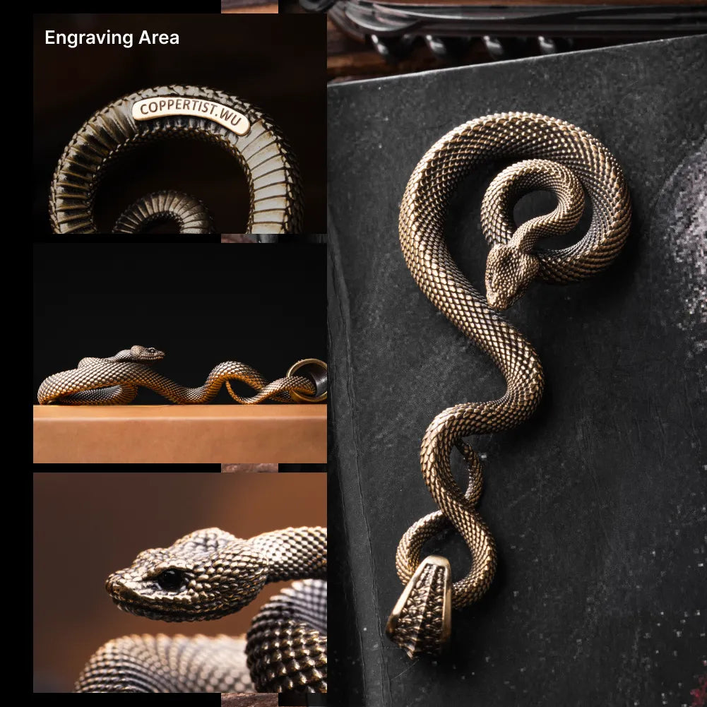 Engraving area of the coiled serpent keychain with black zircon eyes