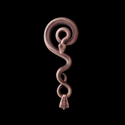 Copper coiled serpent keychain, front view