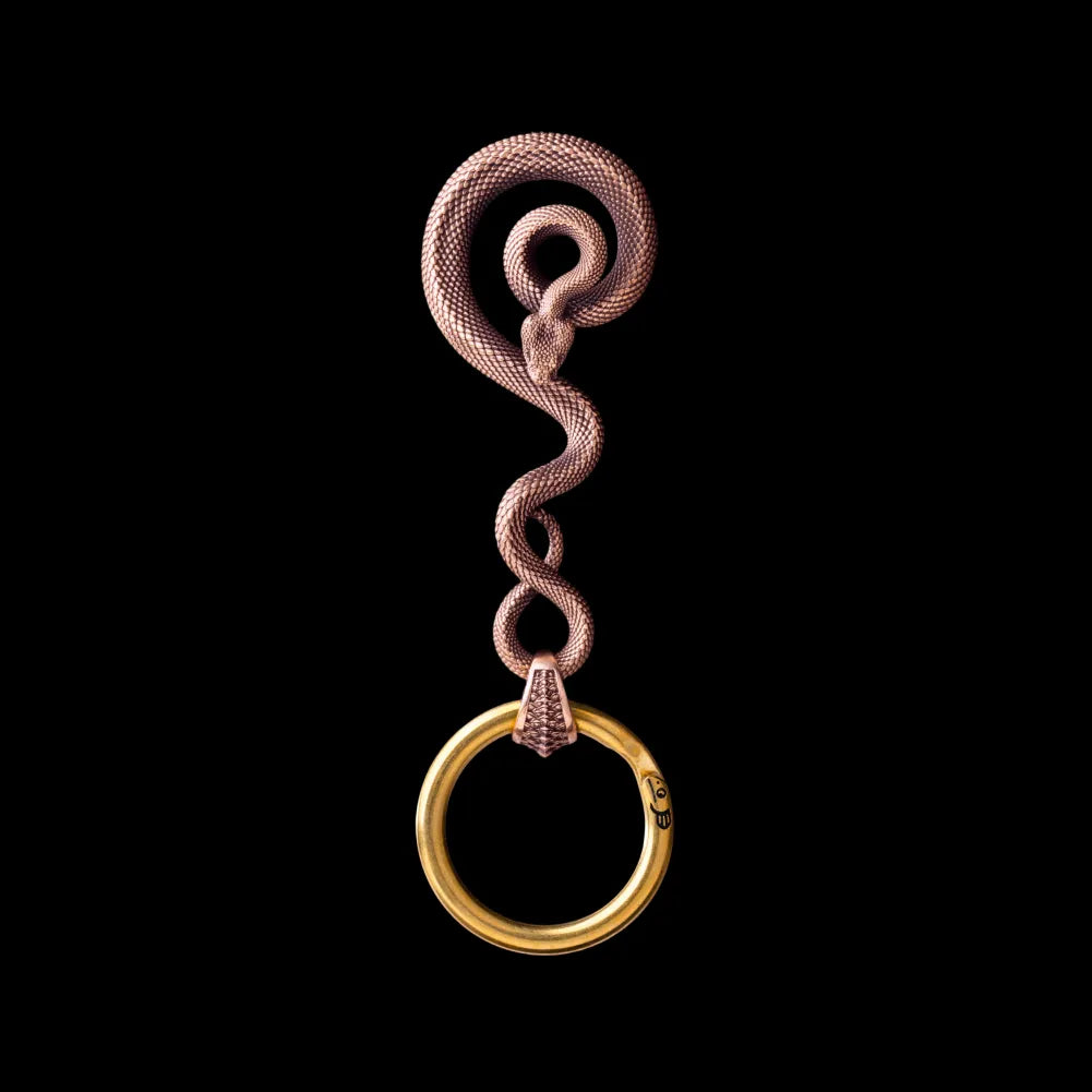 Coiled Serpent Keychain in Copper with Key Ring