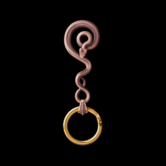 Coiled Serpent Keychain in Copper with Key Ring