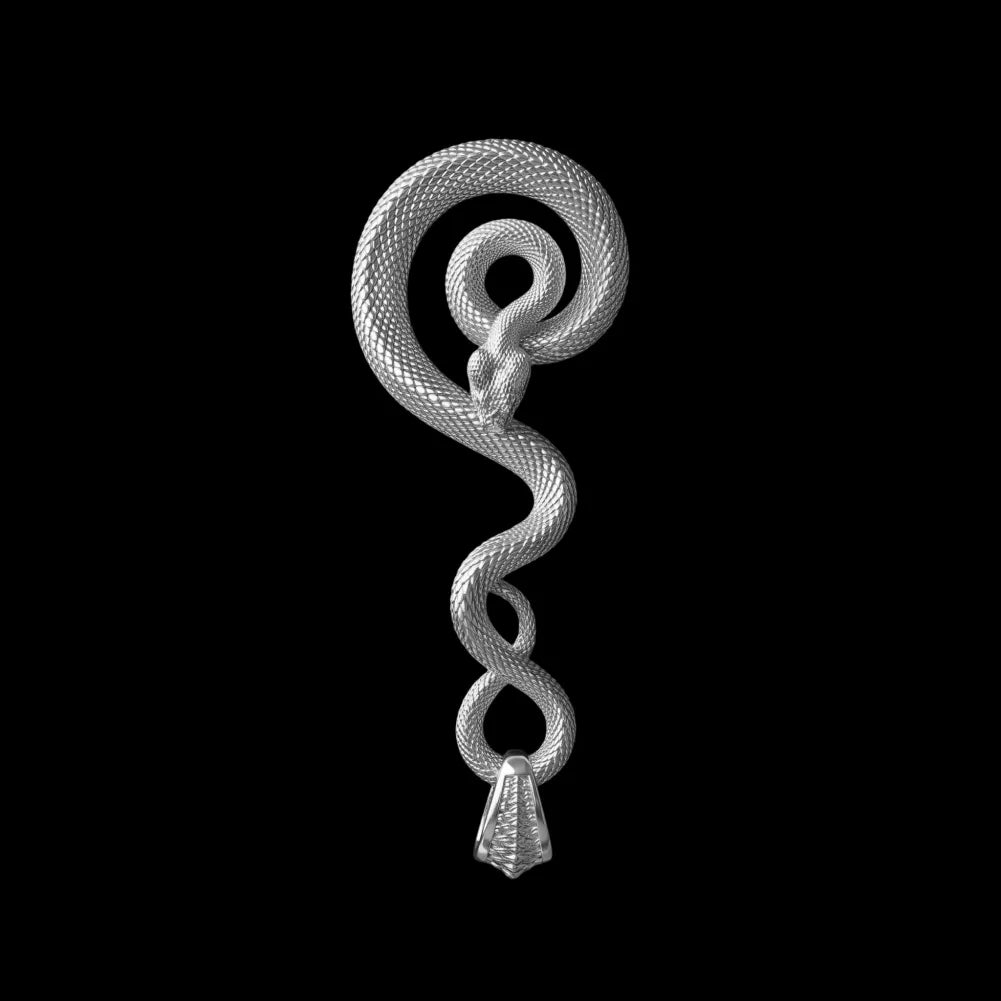 Silver coiled serpent keychain, front view