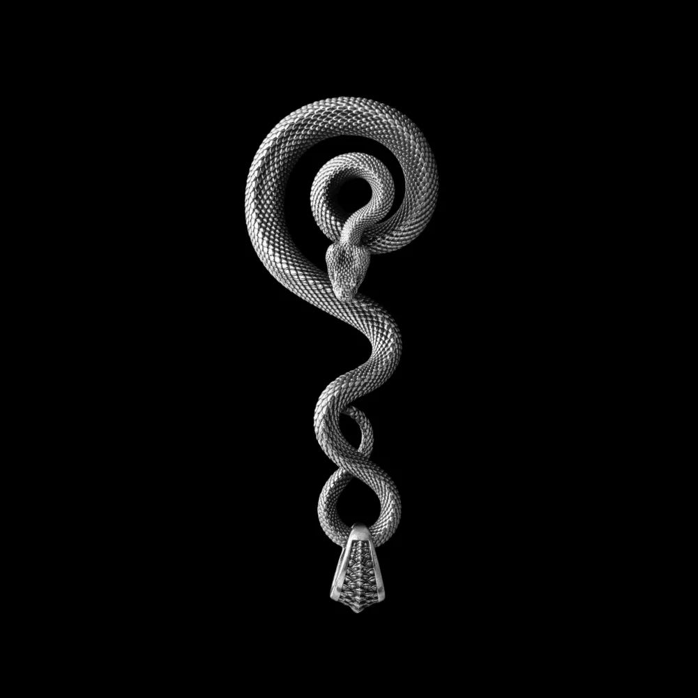 White Bronze coiled serpent keychain, front view