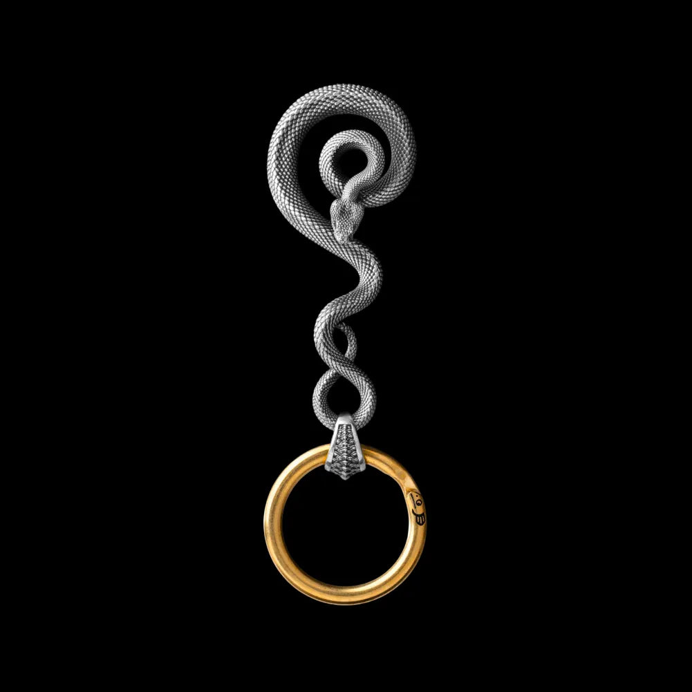 Coiled Serpent Keychain in White Bronze with Key Ring