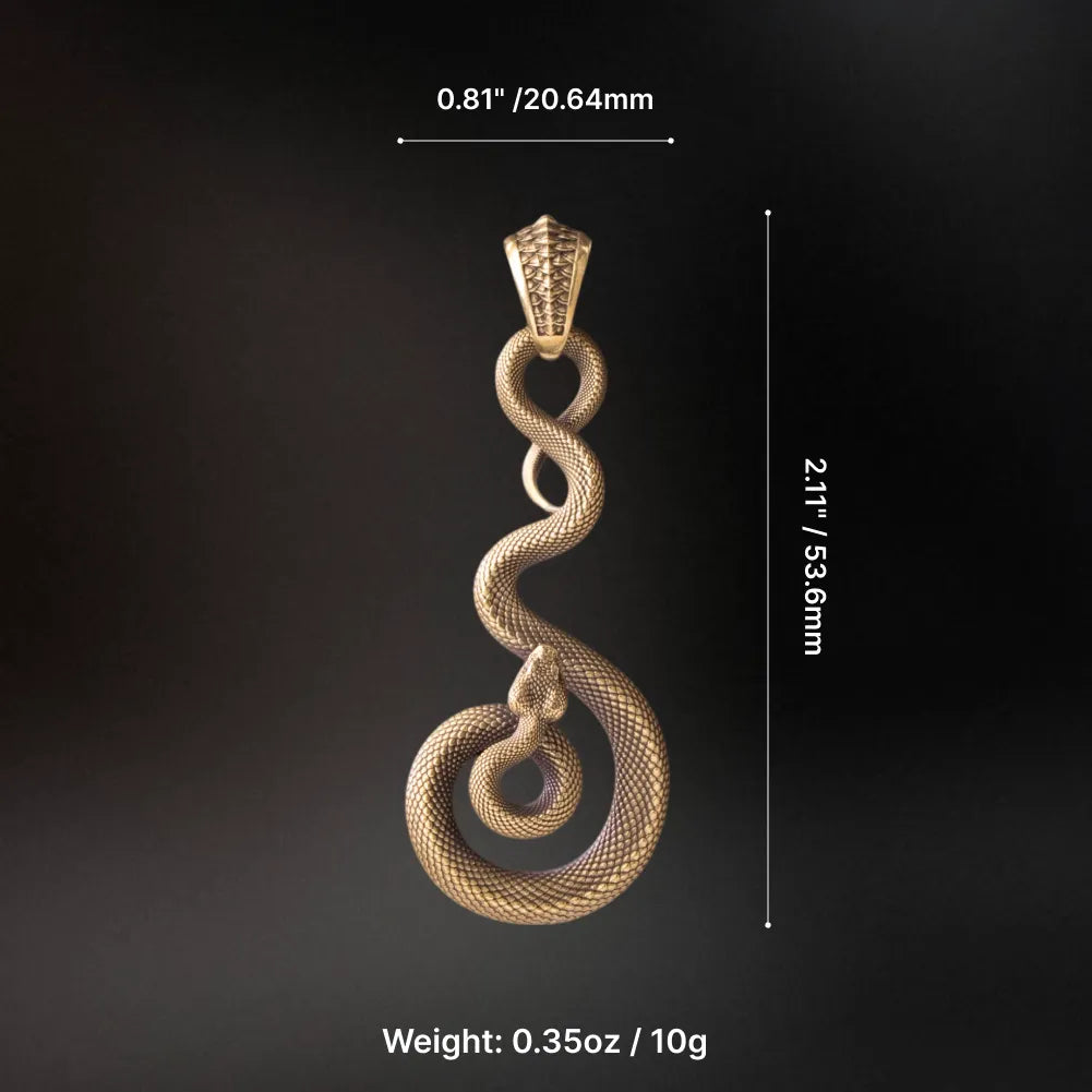 Coiled serpent pendant dimensions and weight, 20.6mm wide, 55.05mm tall, 10g