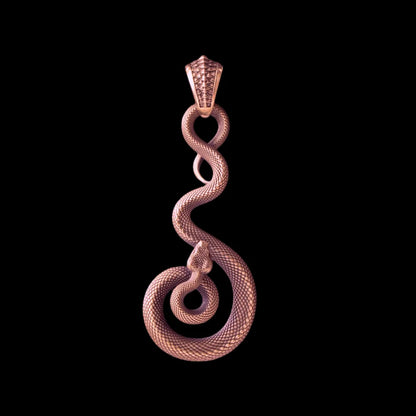 Copper coiled serpent pendant, pendant only close up