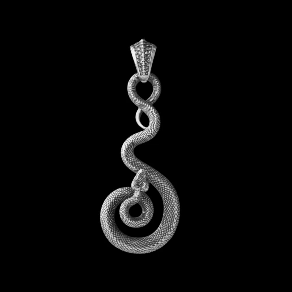Oxidized Silver coiled serpent pendant, pendant only close up