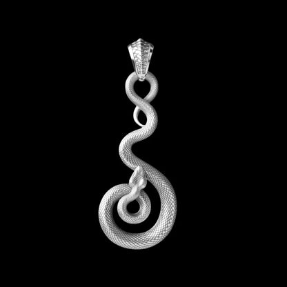 Silver coiled serpent pendant, pendant only close up