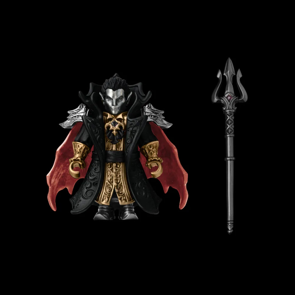 Crimson Vampire articulated figure in Blackened, Copper, Brass and White Bronze finishes with spear