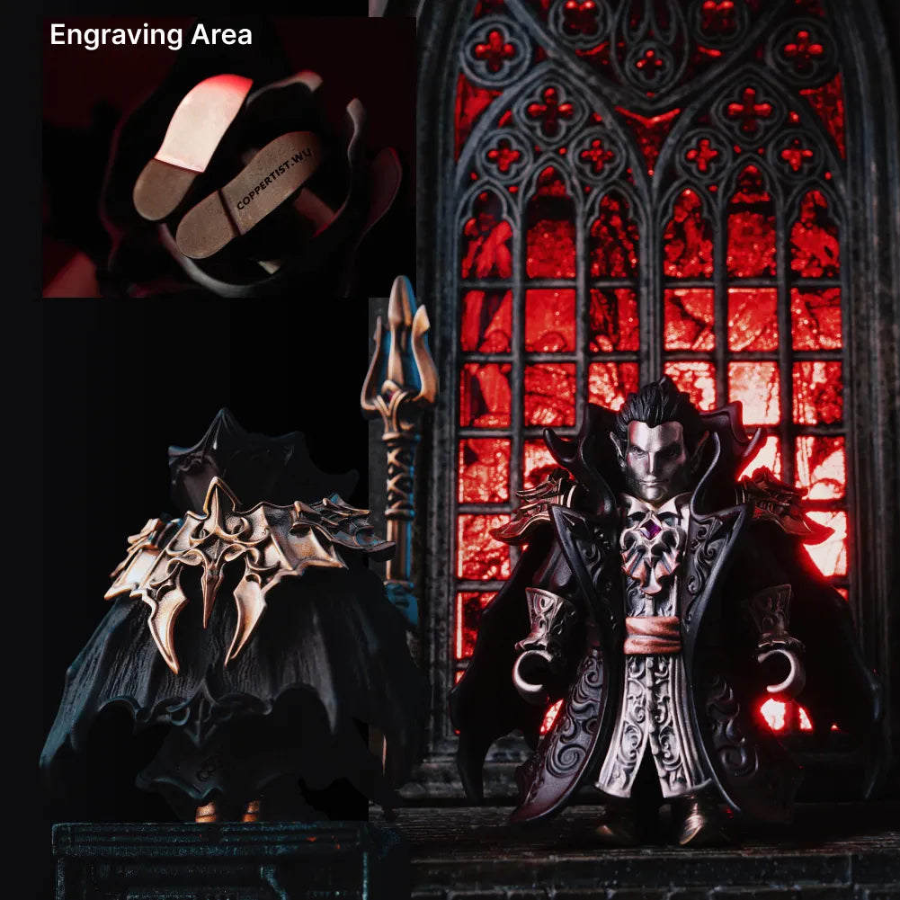 Custom engraving detail on the Crimson Vampire articulated figure