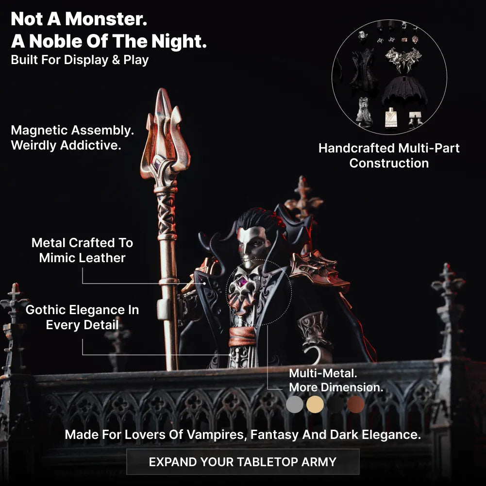 Gothic character design and articulated features of the Crimson Vampire figure