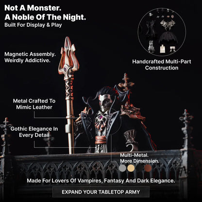 Gothic character design and articulated features of the Crimson Vampire figure