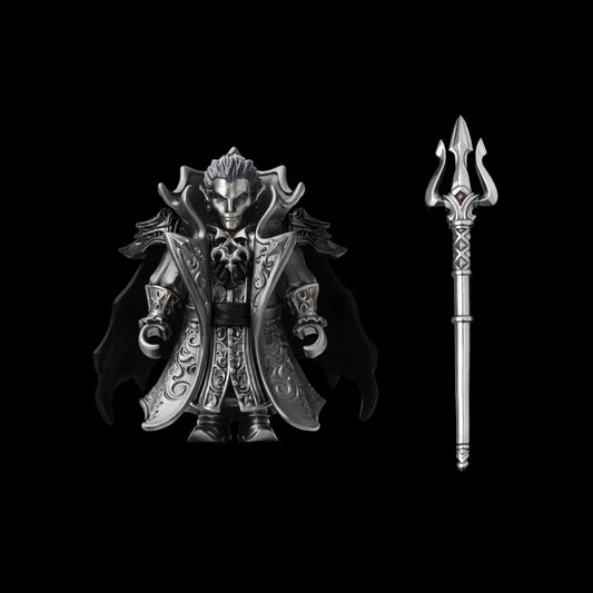 Crimson Vampire articulated figure in White Bronze and Blackened finish with spear