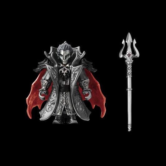 Crimson Vampire articulated figure in White Bronze, Copper and Blackened finishes with spear