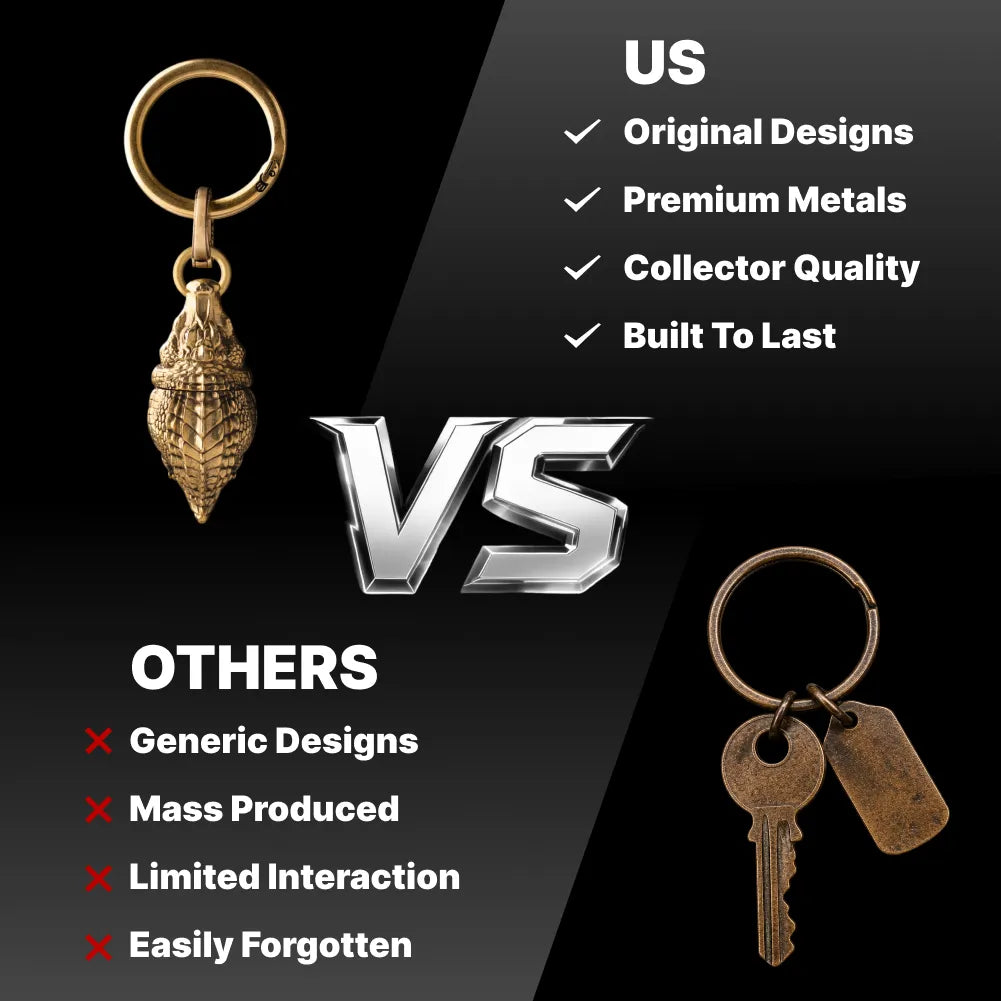 Crocodile box opener keychain beside a generic key set in a comparison graphic.