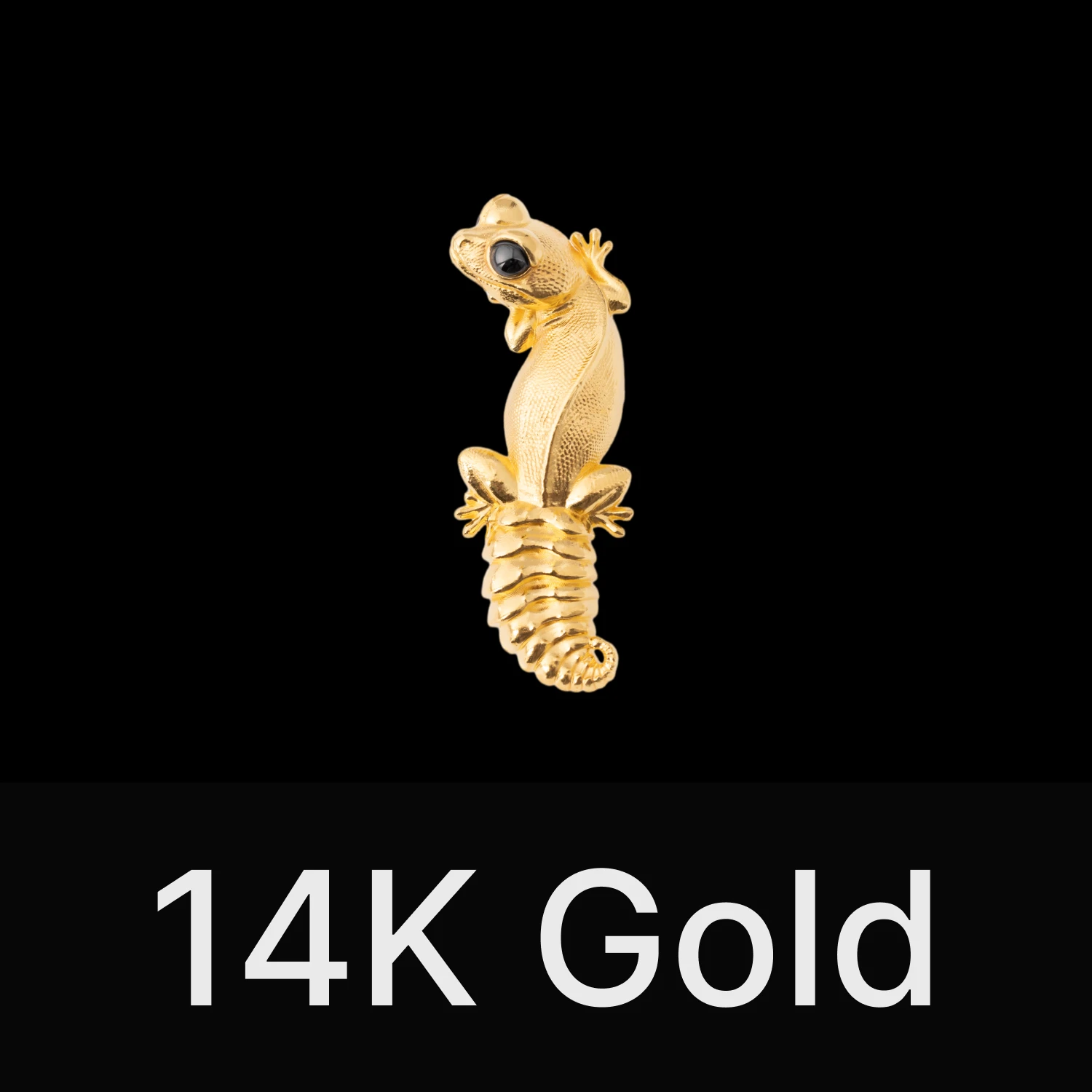 Knob Tail Gecko Brooch 14K Gold & Black Agate