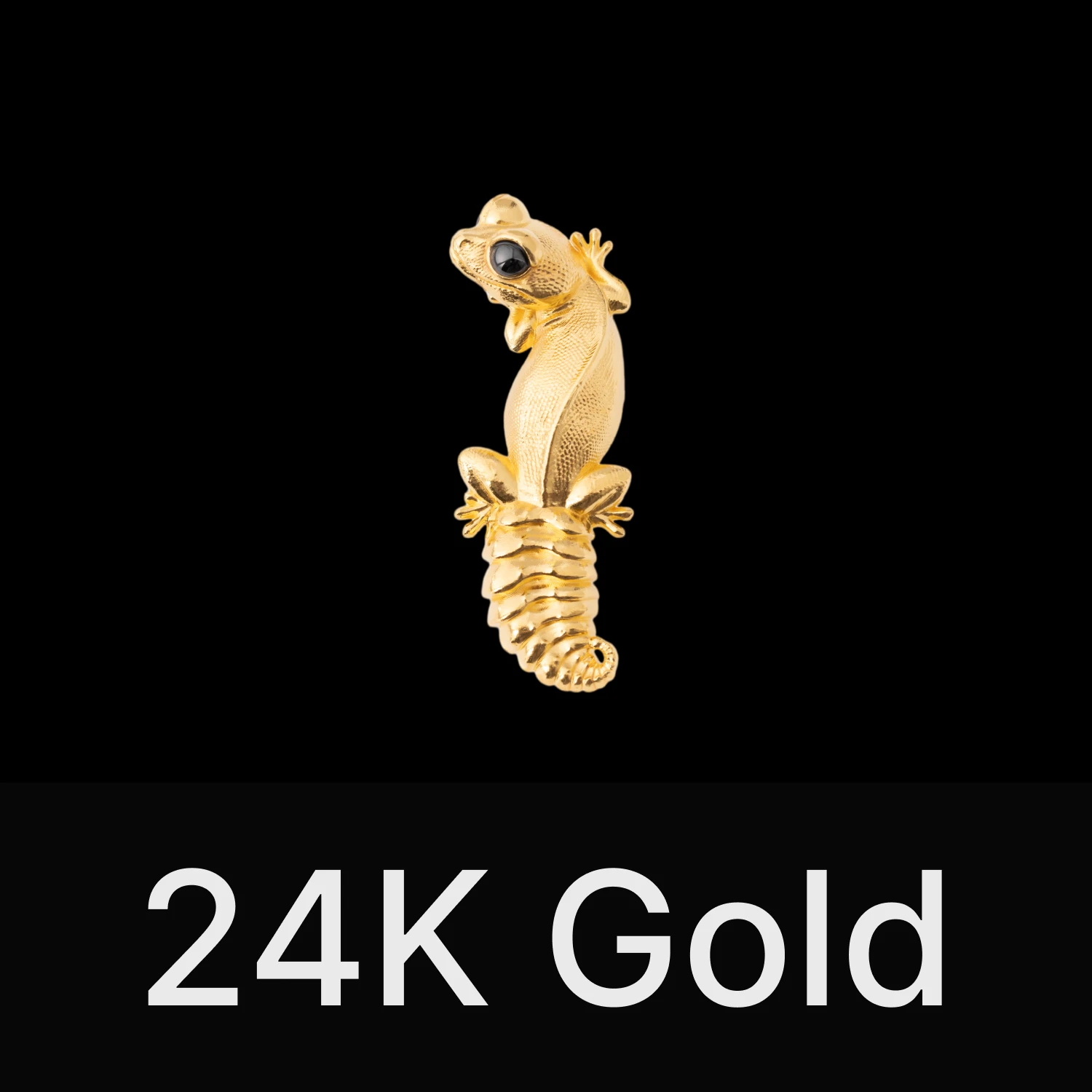 Knob Tail Gecko Brooch 24K Gold & Black Agate
