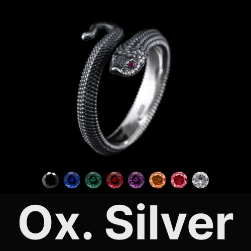 Hognose Snake Ring Oxidized Silver & Gemstone