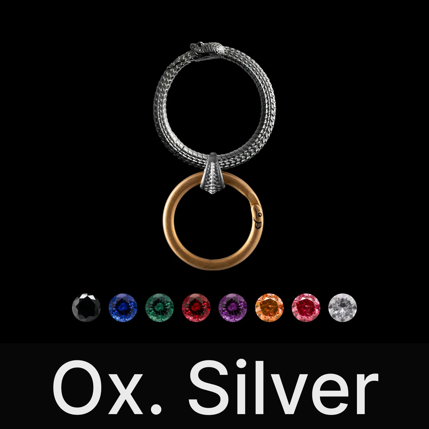 Ouroboros Keychain Oxidized Silver & Gemstone