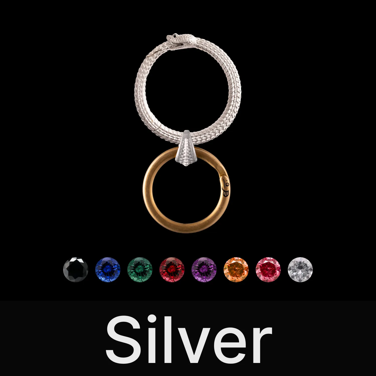 Ouroboros Keychain Silver & Gemstone