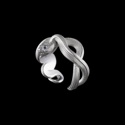 Customized Silver Snake Ring With Sapphire Eyes
