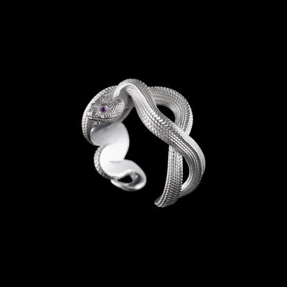 Customized Silver Snake Ring With Amethyst Eyes