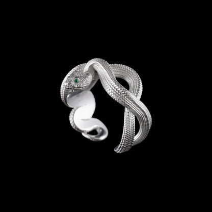 Customized Silver Snake Ring With Emerald Eyes