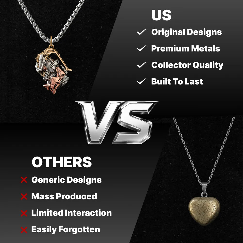 White Bronze Brass and Copper Cyber Frag Pendant original design comparison