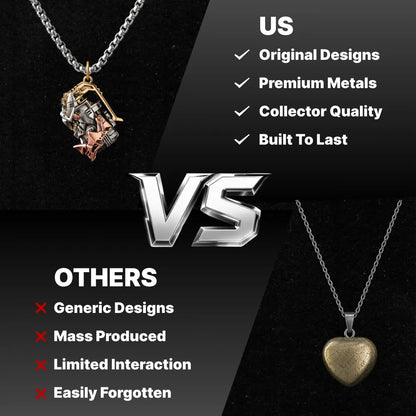 White Bronze Brass and Copper Cyber Frag Pendant original design comparison