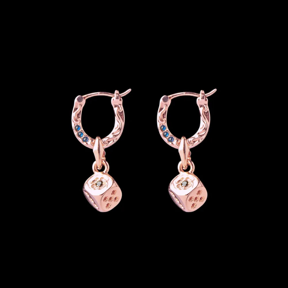 14K Rose Gold Fortune Roll Earrings - Pair