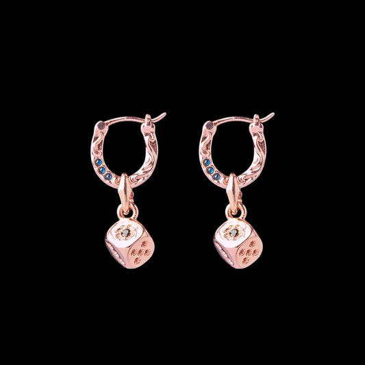 14K Rose Gold Fortune Roll Earrings - Pair