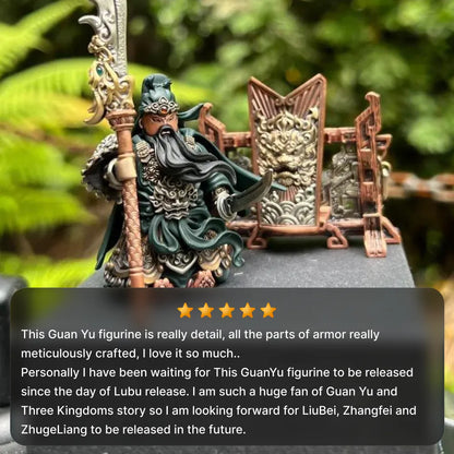 Guan Yu articulated figure displayed in a garden setting