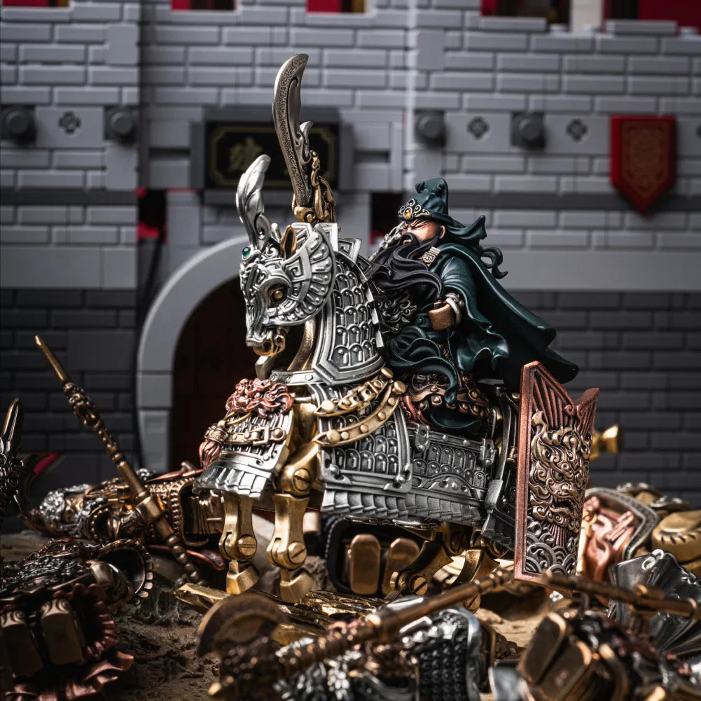 Guan Yu articulated figure displayed in a workshop setting