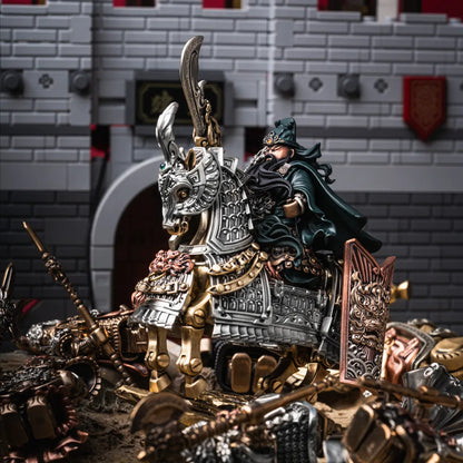 Guan Yu articulated figure displayed in a workshop setting
