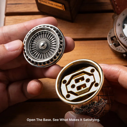 Close-up views of the gearshift fidget top and removable wheel