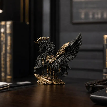 Blackened Heroic Steed Aegis Armor on a collector shelf