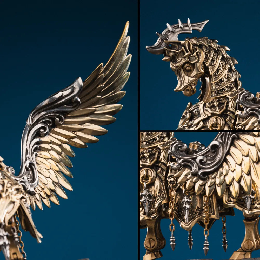 Brass and White Bronze Heroic Steed Aegis Armor engraving close-up