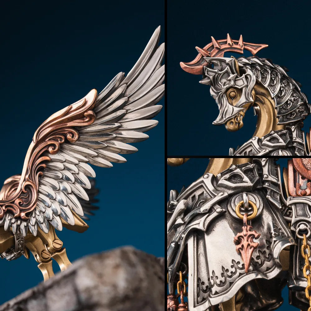 White Bronze and Copper Heroic Steed Aegis Armor engraving close-up