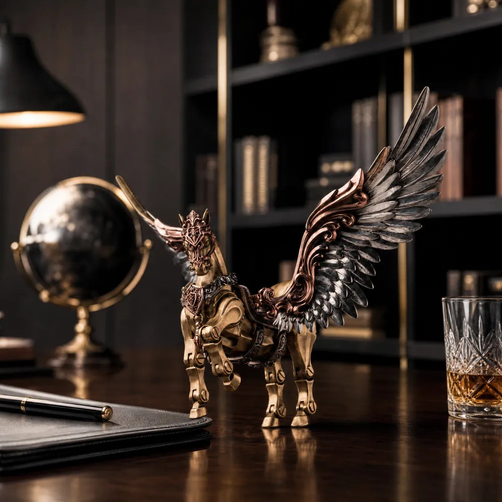 White Bronze and Copper Heroic Steed Aegis Armor on a collector shelf