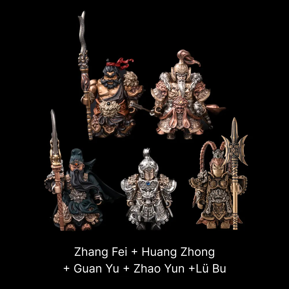 Zhang Fei, Huang Zhong, Guan Yu, Zhao Yun and Lü Bu magnetic figures shown together