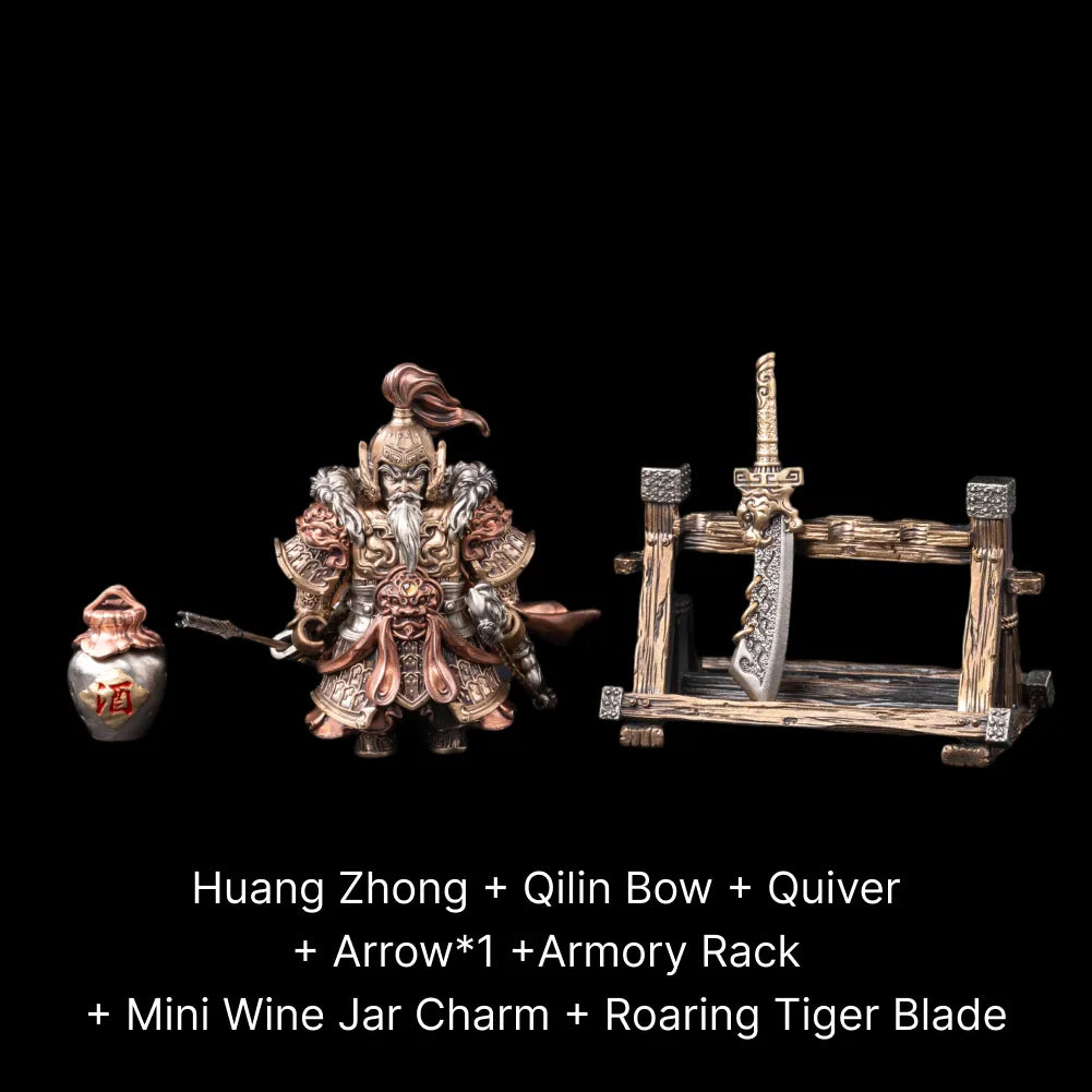 Huang Zhong figure bundle with the armory rack, wine jar charm and Roaring Tiger Blade