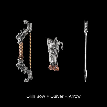 Huang Zhong Qilin Bow with quiver and arrow sold on their own, bronze and white bronze finish