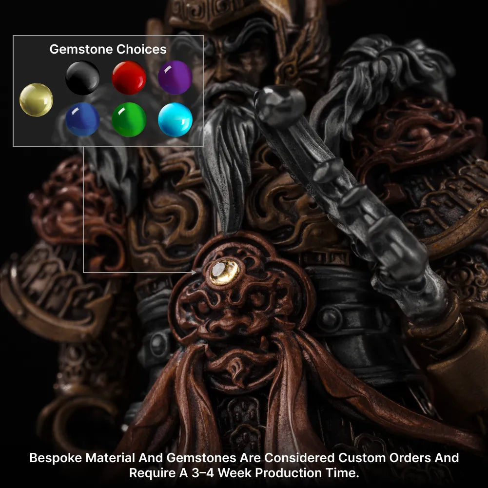 Close-up of the gemstone setting on the Huang Zhong figure breastplate with the available gemstone colour choices