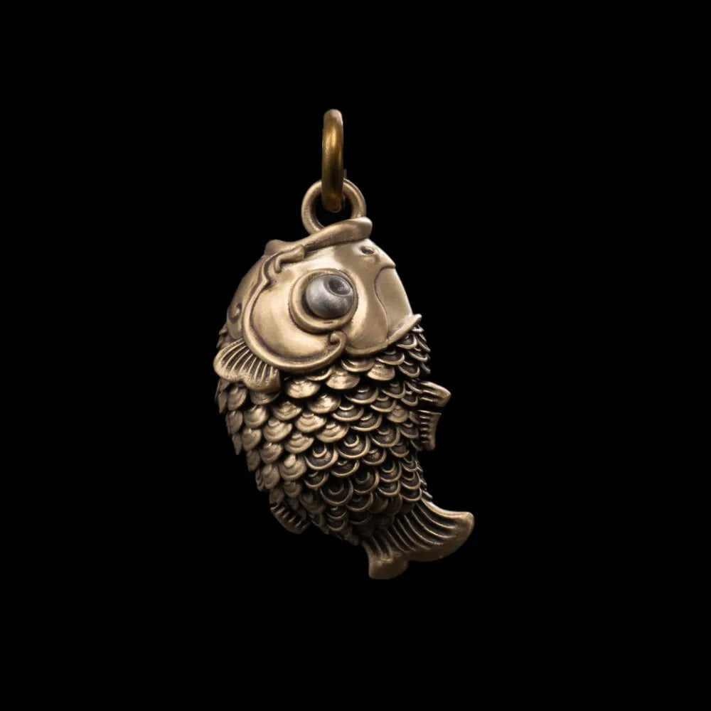 Koi fidget pendant in Brass and White Bronze
